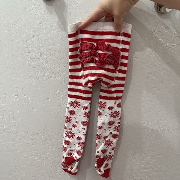 Hanna Andersson Christmas Red Snowflake Stripe Ruffle Tights - Picture 9 of 10